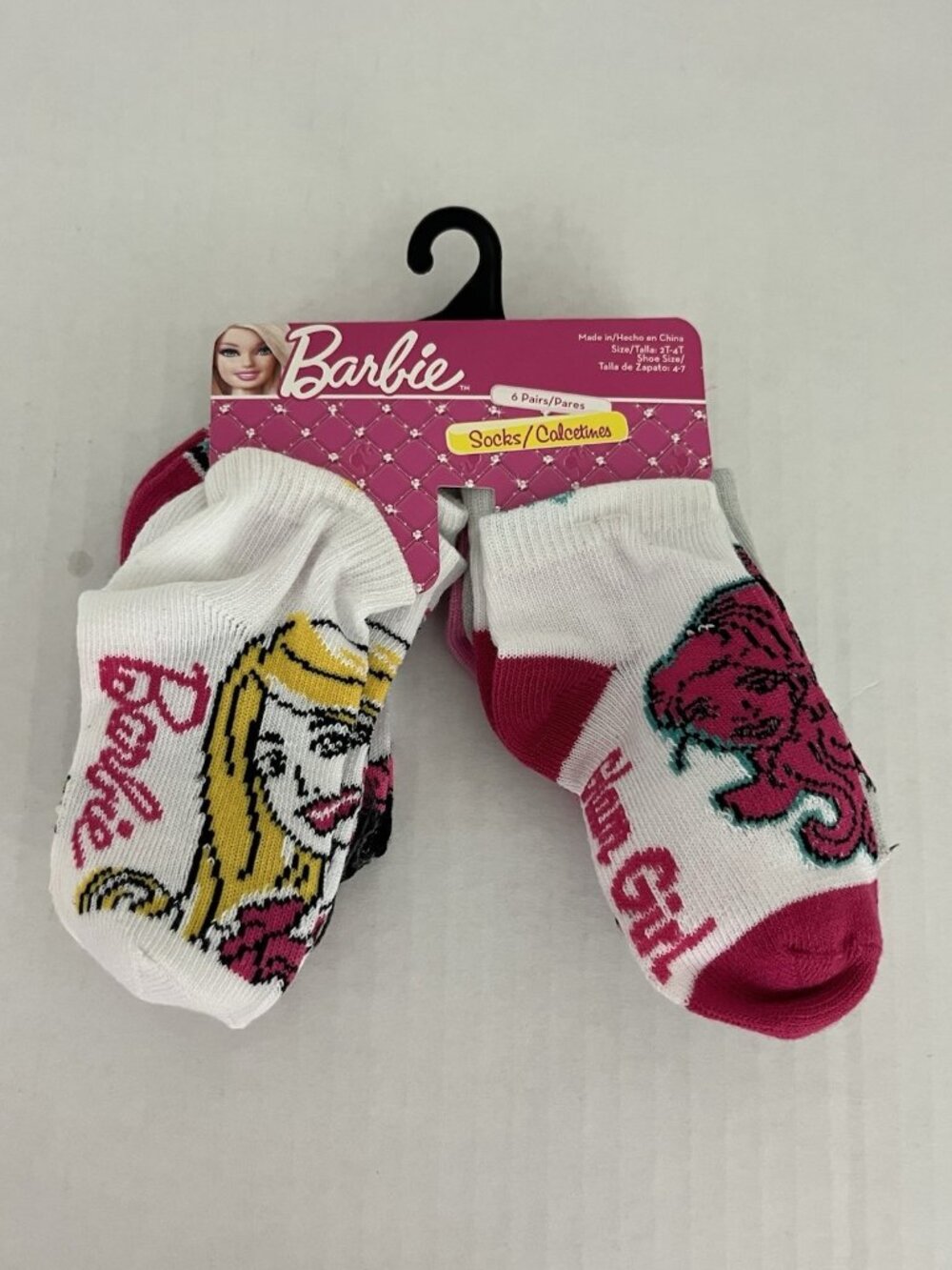 Barbie Socks 6 Pairs Girl's size 2T-4T / Shoe Size 4-7 NEW Planet Sox